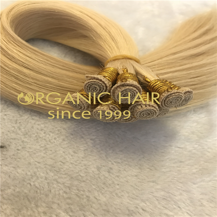 Full cuticle hair extensions:blonde hand tied weft H54